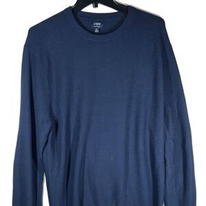 J.CREW Men's Cotton Garter-Stitch Crewneck‎ Sweater Size XL Navy Blue BW170